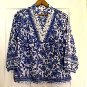 Charter Club beaded floral tunic top cotton